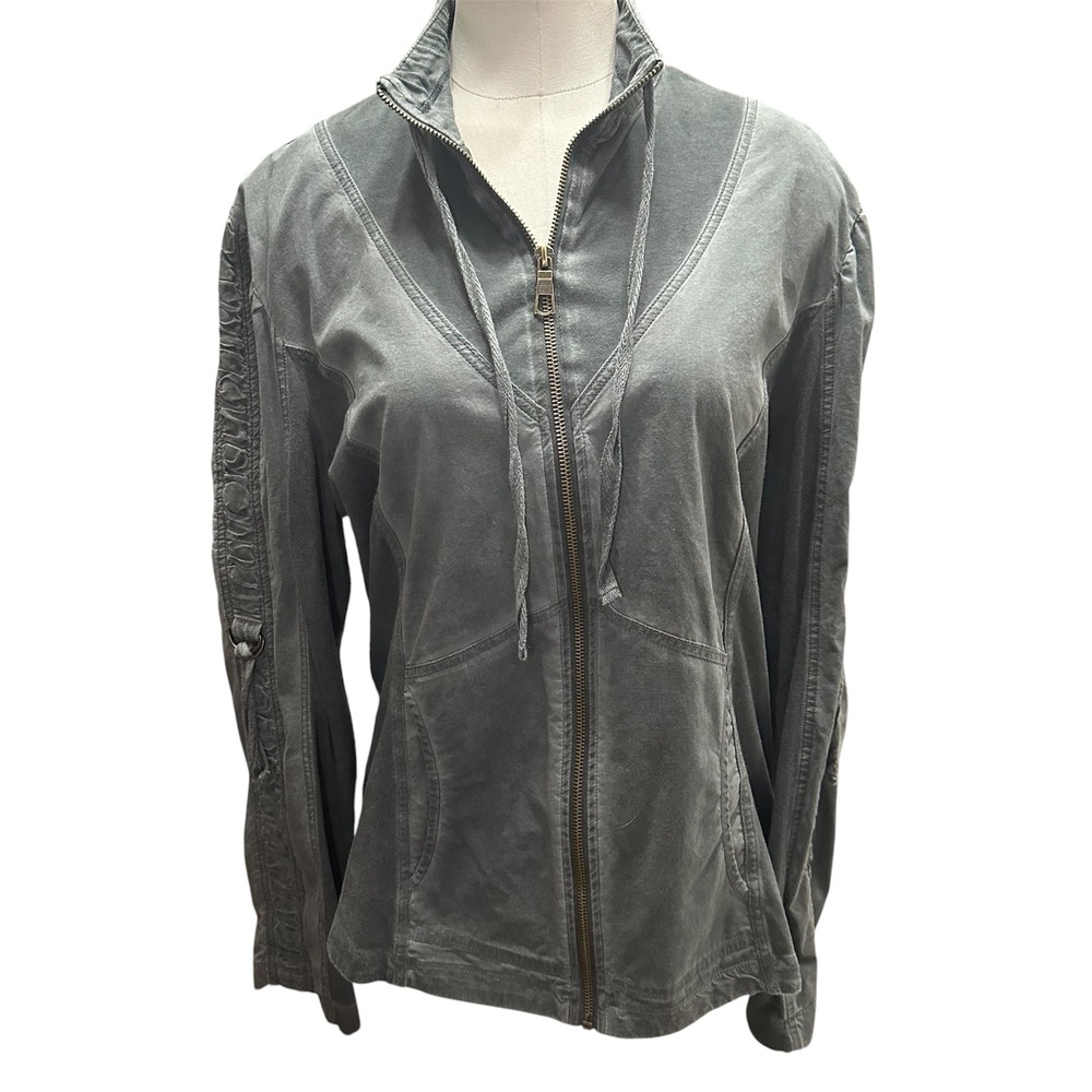 XCVI Full Zip Jacket Womens L Gray Ruched Back Utility Cotton Blend Gorpcore